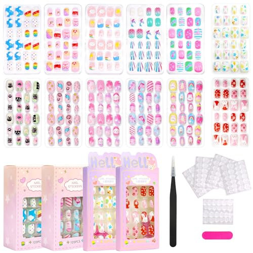 ZOCONE 288 Stück Nägel Zum Aufkleben für Kinder, Kinder drücken auf Nägel Kinder False Nail Set Künstliche Nail Tips fingernägel zum aufkleben kinder für Mädchen Kleinen Händen Damen