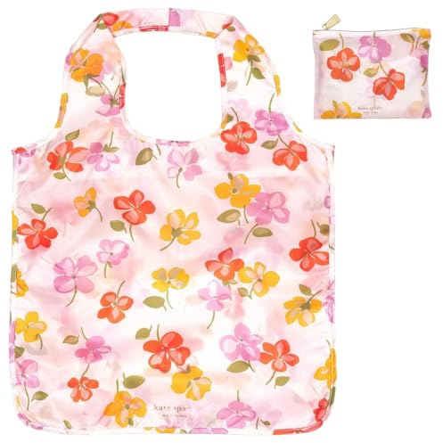 Kate Spade New York Reusable Produce Bags, Shopping Tote with Zipper Storage Pouch, Lightweight Foldable Grocery Bag