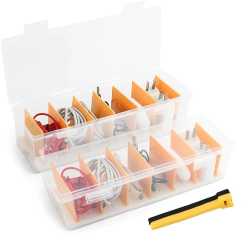 2 Pack Cable Organizer Storage Box with 20 Cable Ties For Drawer,Storage Box Digital Accessories Key Jewelry(Transparent)