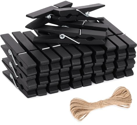 jijAcraft 7.2CM Black Wooden Pegs 50PCS: Clothes Pegs for Washing Line, Wooden Washing Peg, Strong Laundry Peg for Arts and DIY Crafts, Hanging Photo, Socks, Baby Clothes