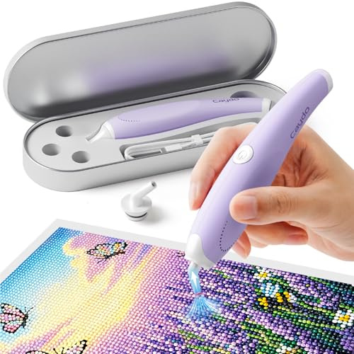 Caydo Cordless Electric Diamond Painting Pen, E-Painter for Diamond Painting - Diamond Art Pen with Vacuum Technology, Ergonomic Design & Storage Tray – No Wax, Patented (Purple)