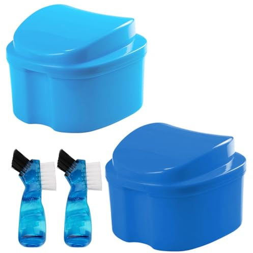 Daelesr 2 Boîte à Prothèses Dentaires, Boîtier de Nettoyage avec Brosse à Prothèses, Boite a Dentier, Conteneur de Prothèse avec Tamis Étui, Salle de Bain Boîtes de Cas Soins Dentaires Faux Dents
