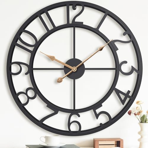 Pytha Sight Wanduhr Groß XXL 75 cm Modern Schwarz Metall, Lautlos | Groß Wanduhr Vintage Industrial Design mit Arabisch Ziffern, ohne Tickgeräusche, für Wohnzimmer, Küche, Heimdekoration