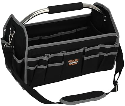 TMZDCJK Werkzeugtasche - Robuste Oxford Werkzeugaufbewahrung 41x22x27cm | Geräumige Tasche vielen Fächern, stabilem Griff und Polster-Gurt. Tragbar für Heimwerker, Profis & als Geschenk für Männer