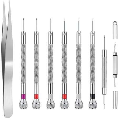 9 Pezzi Cacciaviti Precisione Orologiaio, Cacciavite per Occhiali, Kit Cacciaviti di Precisione, Giraviti Precisione per Riparazione di Orologi e Riparazione Elettronica, Sostituisci Pile per Orologi