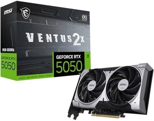 MSI Tarjeta gráfica Gaming RTX 5050 8G Ventus 2X OC (8 GB GDDR6,128 bits, Rendimiento Extremo: 2617 MHz, DisplayPort x3 2.1a, HDMI 2.1b, NVIDIA Blackwell Architecture)
