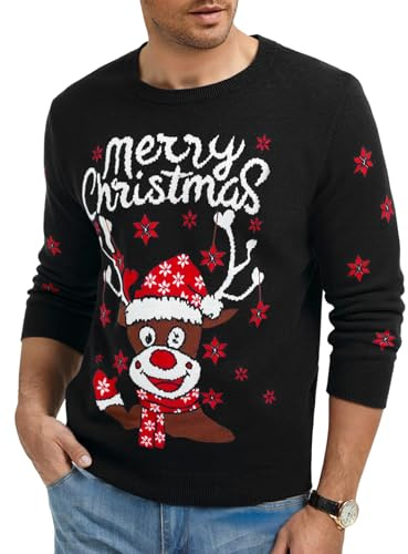 Wayleb Pull de Noël Homme Sweatshirt Tricoté à Manches Longues Pullover Chaud d'hiver pour Homme avec Motifs Rennes et Flocons