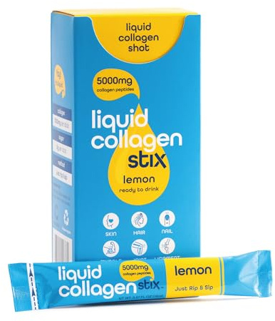 Liquid Collagen Stix, Hydrolyzed Collagen Peptides, Grass-Fed Bovine Collagen Supplements for Women & Men, High Protein Supplement for Joints, Hair, Skin and Nails (Pack of 14, Lemon)