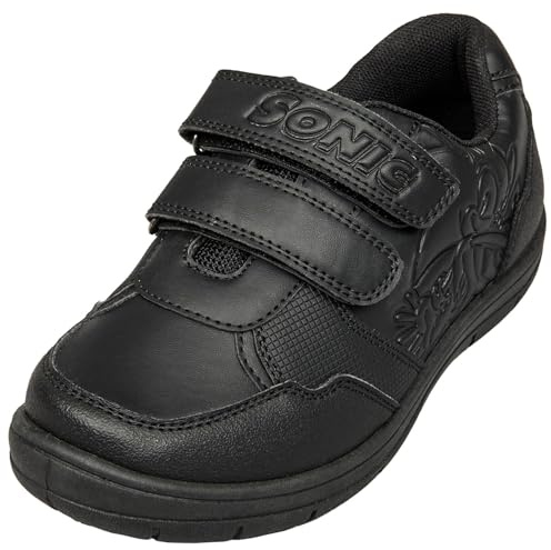 Sonic The Hedgehog Kids Boys School Shoes Officially Licensed Black Velcro Strap - Sonic 30582 SCH Shoes 9 UK CH