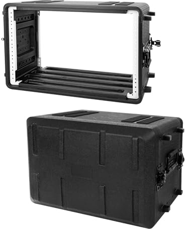 6U Rack Case Shallow 12 Depth, 19 Rackmount Flight Case for Amplifier, Pro Audio, DJ Mixer, Effects with Microphone Compartments Waterproof Protective Hard Case with Customized Foam