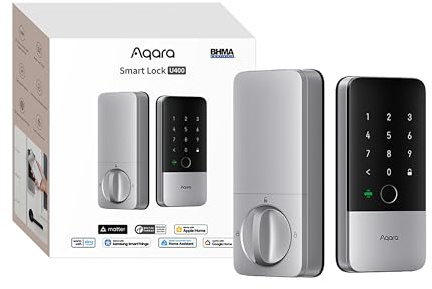 Aqara UWB Smart Lock U400, Matter Over Thread, Apple Home Key, Fingerprint Keyless Entry Deadbolt,Touchscreen Keypad, Rechargeable Battery, Supports HomeKit, Alexa, Google, Home Assistant, Silver