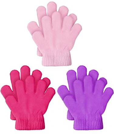 3 Pairs Toddler Gloves Kids Mittens Winter Warm Knitted Gloves Full Finger Mittens for Toddler Boys and Girls(1-4 Years Size,Watermelon Red, Pink, and Purple)