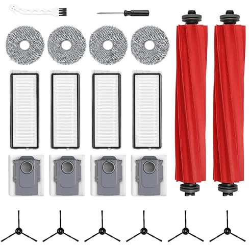 22 per Robot Aspirapolvere Roborock Qrevo Pro/Qrevo S, 2 Spazzole Principali, 4 Sacchetti per la Polvere, 4 Panni per la Pulizia, 4 Filtri, 6 Spazzole Laterali, 1 Spazzola di Pulizia, 1 Cacciavite