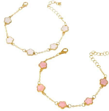 JYNXOR 2 Pièces Bracelet Trèfle Chanceux Femme, Ensemble Bracelets Femme en Acier Inoxydable Plaqué, Bracelet Trefle 4 Feuilles Femme pour Mariages, Anniversaires, Fêtes et Cadeaux