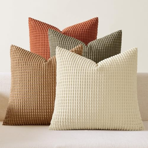 EMEMA Kordsamt Kissenbezug 40x40 Dekokissen Braun-Grün Granulat 4er Set