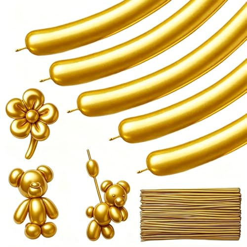 260 Balloons, Gold Long Balloons for Modelling and Tying, 100 PCS Gold 260 for Party Decorations, Wedding and Birthday Celebrations