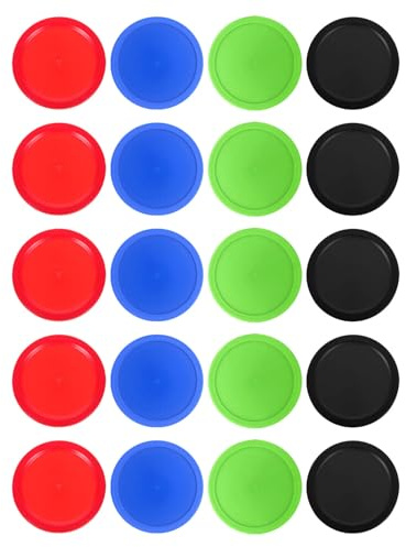 TOPBATHY Discos para Mesa de Hockey de Aire 64Mm Set de 20 Piezas 5 Rojos 5 Azules 5 Negros 5 Verdes Discos de Plástico Resistentes para Repuesto y Juego Rápido en Eventos Escolares