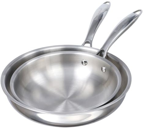 Buckingham Tri-Ply Skillet Frying Pan Set of 2 Uncoated 18/8 Stainless Steel Induction Compatible Oven Safe 260°C Even Heat Distribution for Healthy Cooking 20, 24 cm