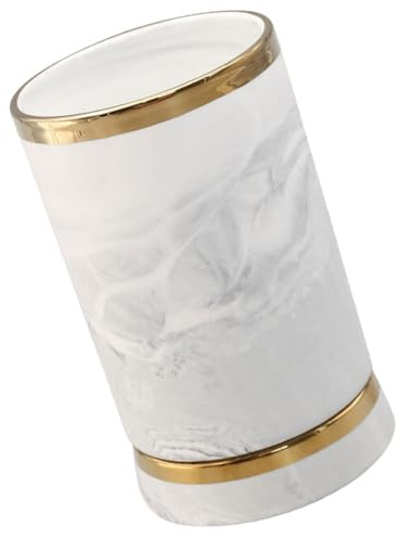 OFFIGAM Porta Utensilios de Cocina de Cerámica Acabado Mármol Gris y Borde Dorado, Organizador Compacto para Cubiertos y Palillos, Contenedor de Vajilla Funcional para Encimera
