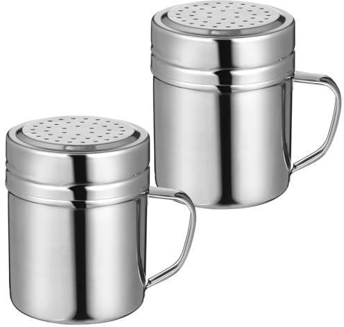 SHINEOFI Lot De 2 Saupoudreuses À Épices En Acier Inoxydable Avec Poignée Pot À Condiment Pour Cuisine Et Restaurant Couvercle À Vis Remplissage Facile Compatible Lave-Vaisselle