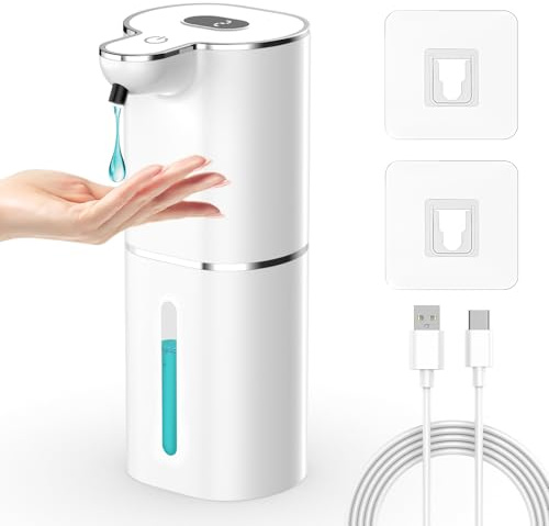 Seifenspender Automatisch, Gcstnn 380ml Elektrischer Seifenspender mit Sensor Infrarot, Wandmontage, USB Wiederaufladbar, LCD Anzeige, IPX5 Wasserdicht, für Badezimmer, Küche, Spülmittel - Weiß Gel