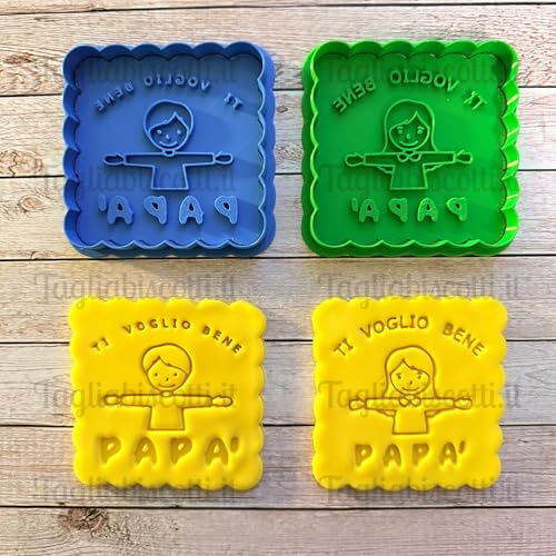 Tagliabiscotti.it - Set Tagliabiscotti “Ti voglio bene PAPÀ” - Festa del Papà - Cookies Cutter - Stampo/Formina per biscotti - Dimensione 8cm x 8cm x 1,2cm. (Set Bambino e Bambina)