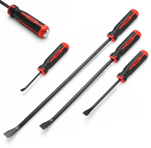 4pc Pry Bar Set 8/12/18/24 Inch Heavy Duty Angled Crowbar with Thicker Strike Caps for Prying, Demolition, Automotive Mechanic Hand Tools Screwdriver for Lifting, Scraping & Removal