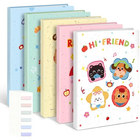 Carpeta A4 con fundas de plástico, paquete de 5 libros de exhibición de 5 colores, 60 bolsillos, carpeta de presentación de animales lindos, carpeta de documentos con pestañas de índice, carpeta de