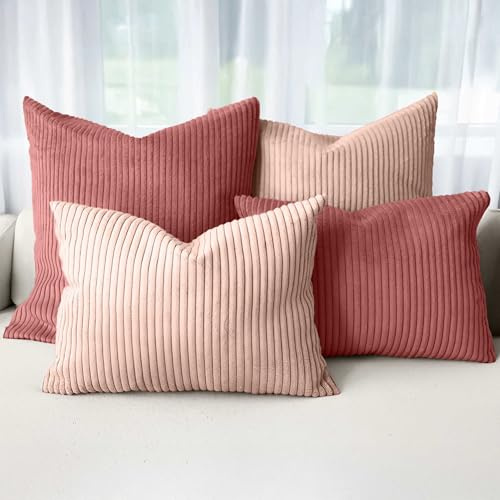 Amilian Dekokissen 4er Set mit Füllung – Sofakissen Set 2x 50x50 cm & 2x 35x45 cm – Weiche Zierkissen, Couchkissen für Sofa - Herzschimmer/Elfenlicht