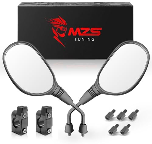 MZS ATV Mirrors with Aluminum Mounts, 8MM 10MM Motorcycle Handlebar Side Mirror Rear View Accessories Compatible with Motorbike Street Adventure Dirt Bike E-Bike Snowmobile Scooter Moped GY6 Quad
