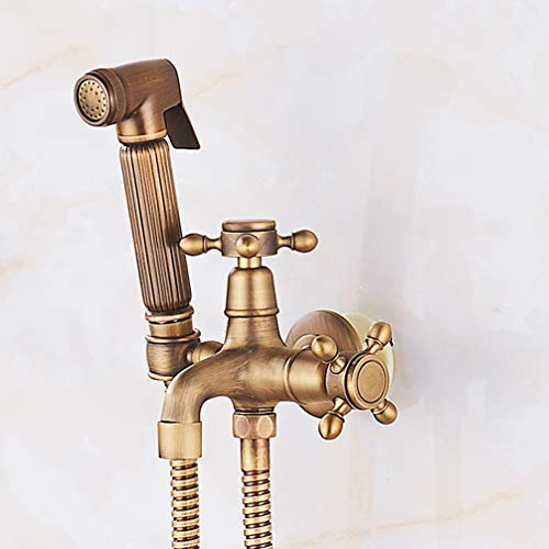 FZHLR Antique Bronze Bidet Toilet Seat Sprayer Gun Hygienic Shower Set Portable Bidet Faucet with Brass Shower Holder 1.5M Hose