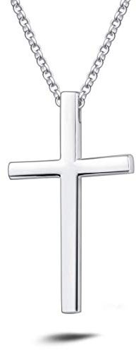 FANCIME 925 Sterling Silber Weiß Vergoldet Groß Kreuz Anhänger mit Kette für Herren Jungs Kinder - Kettenlänge: 60 cm