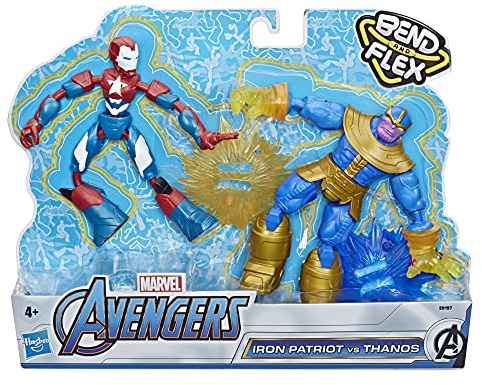 Marvel Avengers Bend And Flex Iron Patriot vs. Thanos Doppelpack, 15 cm große, biegbare Action-Figuren, enthält 2 Effekt-Accessoires, für Kids ab 6 Jahren
