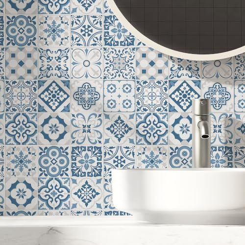 RE-COVERTILES - Adesivi per Piastrelle Bagno e Cucina 10 Pz 20x20 cm - PS00104 Decorazione murale in PVC Impermeabile mattonelle Mosaico Stile cementine Azulejos