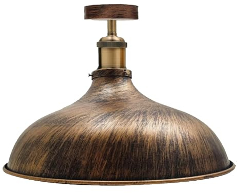 Brushed Copper Ceiling Light Shade 36cm Curved Dome Semi Flush E27 | Vintage industrial metal lamp fixture close to ceiling lighting for kitchen bedroom living room hallway without bulb