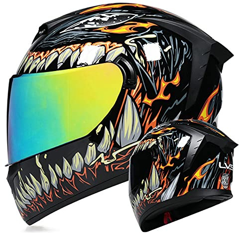 TRIPERSON Full Face Motorcycle Helmet DOT Approved Motorbike Moped Street Bike Racing Crash Helmet, Men and Women (Mutations Color Mirror, Small)