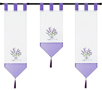 Joyswahl Voile Scheibengardine Miniflächenvorhänge mit Schlaufen Küchengardine mit Folral Stickerei Muster 3er Set Kurzstore Bistrogardine Violett (20 cm breit, 1 x 50 cm Länge und 2 x 70 cm Länge)