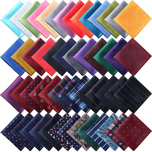 JaGely 52 Pcs Pocket Squares for Men Soft Silk Handkerchiefs for Suit Accessories Wedding Business Banquet 9.06 x 9.06'', 52 Styles(Classic)