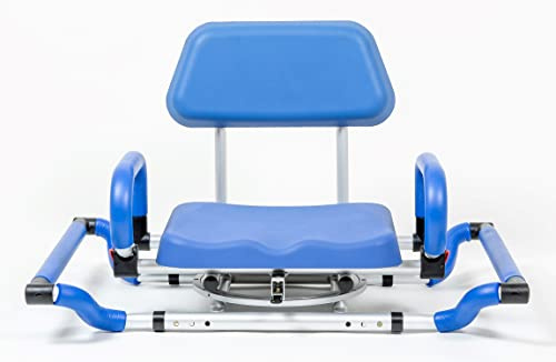 iLIVING ILG-628 Swivel Pivoting Tub-Mounted Shower Chair for Bathtub with Padded Seat, Back and Arms, and Adjustable Mounting Width , Blue