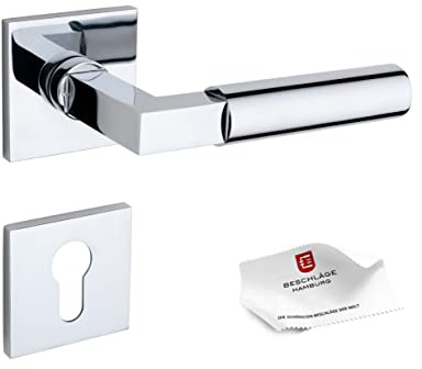 Beschläge Hamburg | Türgriff Türbeschlag | BAUHAUS PRIME 44ZAMAK MPC PZ | Türklinke mit Profilzylinder Rosette für Zimmertüren | Drückergarnitur/Türdrücker für Innentür | 52x52x5 mm in Chrom poliert