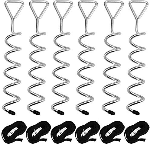 SINJEUN 31 CM Heavy Duty Trampoline Anchor Kit with 2.3M Adjustable Straps and Ground Pegs - Tie Down System for Tents, Swings, Garden Sheds, Black