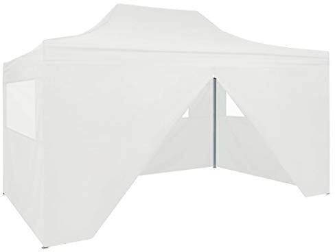 HOMIUSE Profi-Partyzelt Faltbar 3x4m Stahl Pavillon Grillpavillon Verkaufsstand Faltpavillon Gartenpavillon Gartenlaube Party Zelt Pavillion Klappbar Pavillon Faltbar Weiß mit 4 Seitenwänden