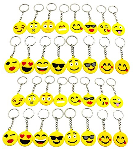 LTLSZRN 64 Pièces Porte-clé Smiley Emoticon, Mini Keychain Enfant, Smileys pour Noël Enfants Cadeau de Fête