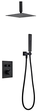 Ksunun Regendusche Duschsystem Mit Thermostat,Duschset Dusche, Duschamaturenset Schwarz,Unterputz Duscharmatur Dusche Regendusche,Unterputz Duschsystem Mit Kopfbrause Und Handbrause,MessingköRper