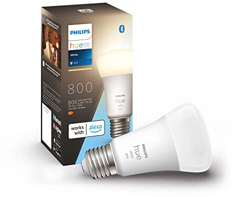 Philips Hue White E27 LED Leuchte 1-er Pack (806 lm), dimmbare LED Lampe für das Hue Lichtsystem mit warmweißem Licht, smarte Lichtsteuerung über Sprache und App