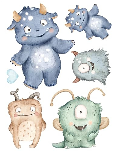 Bügelbilder Set für Textilien DIN A4 Kinder Mädchen Jungen Dino Einhorn Waldtiere Aufbügelbild zum aufbügeln verschiedene Designs Aufbügler Transferbilder (4 - Monster)