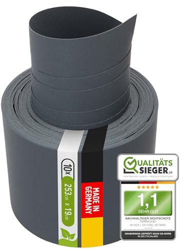 TerraUno Nachhaltige Sichtschutzstreifen für Doppelstabmatten, Polypropylen, Made in Germany, RAL 7016 Anthrazit, 10 Streifen, extra stabil, Lederoptik, Zaun Sichtschutz mit UV-Beständigkeit