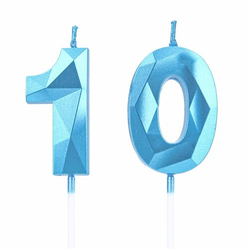 DTXLX Blau Zahl 10 Geburtstagskerzen Kuchen Deko | Zahlen, 3D, für, geburtstagsdeko, Kinder, Partys, Hochzeiten, Firmenfeiern, Jubiläen