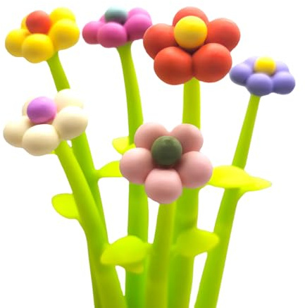 Funny live Penne a forma di fiore, creative, in silicone, con inchiostro gel, 0,5 mm, per scuola, ufficio, casa, insegnanti, studenti, donne, decorazioni per feste, set da 6 pezzi (Floret)