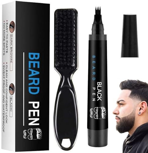 Bartstiftfüller,Bartfüllstift-Set,Langanhaltender Bartfüllstift,Wasserfester Bartstift für Herren,Beard Filling Kit,Inklusive 1 Bartbürste,für Schnurrbart & Augenbrauen,Nahtloses Auftragen (Schwarz)